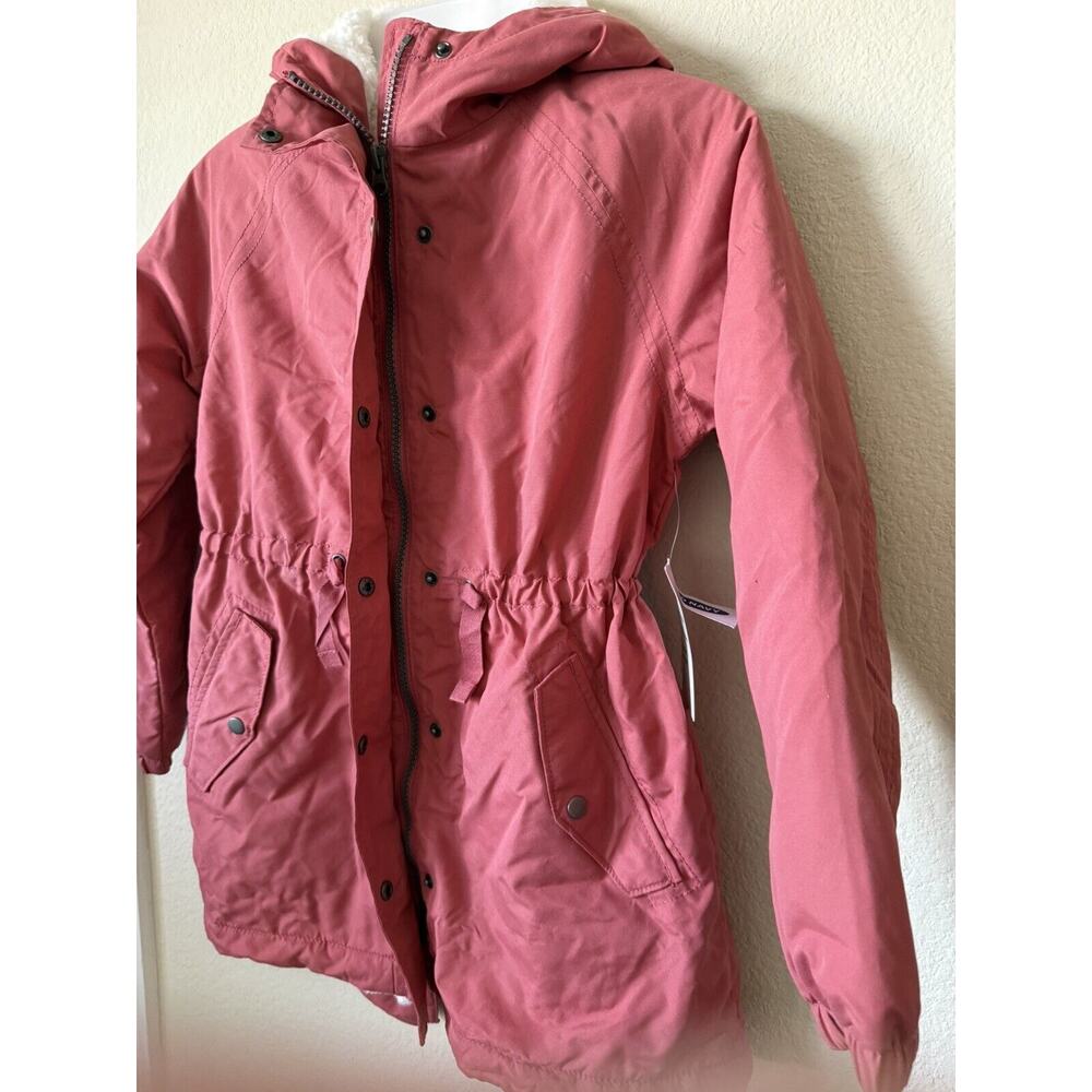 Old Navy Pink Water Resistant Hooded Sherpa Lined Girls Parka Jacket Size M 8 - Picture 5 of 7